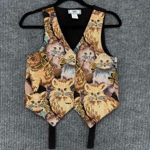vintage cat tapestry vest kittens novelty grandma core twee art teacher size 14